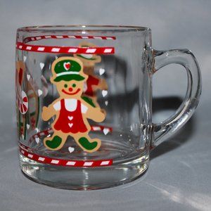 Pair of Charming Gingerbread Boy & Girl Christmas Mugs | Vintage Glass Mugs